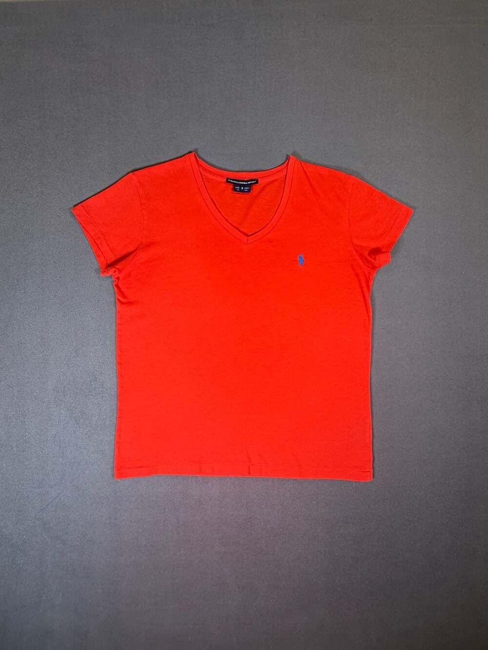 Ralph Lauren Sport V-Neck T-Shirt Size S Orange Cotton Logo Short Sleeve